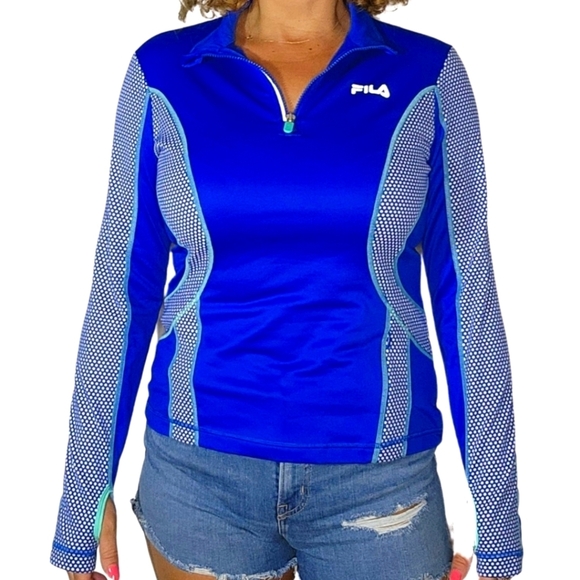 Fila Sport Running Size Medium Long Sleeve Active Quarter Zip Top Blue - Picture 1 of 4